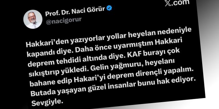 Prof. Naci Görür:  Gelin heyelanı bahane edip Hakkari’yi depreme dirençli yapalım