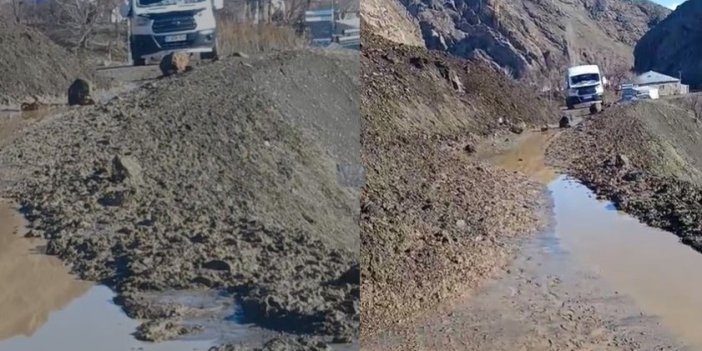 Hakkari'de Geçitli yolunda heyelan meydana geldi