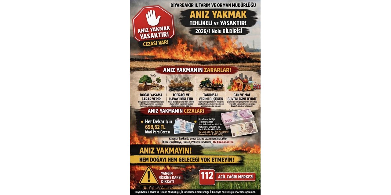 Anız yakanlara dekar başı 698 lira para cezası uygulanacak