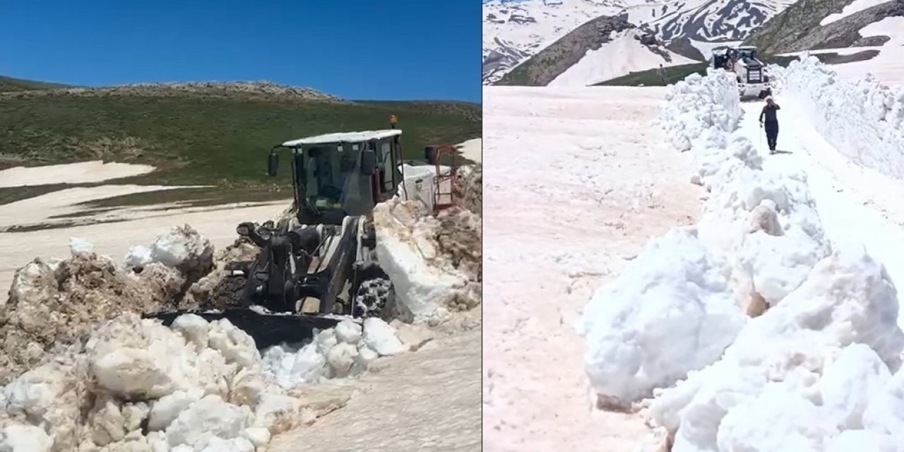 Hakkari’de 3 metreyi bulan karda yol açma çalışması