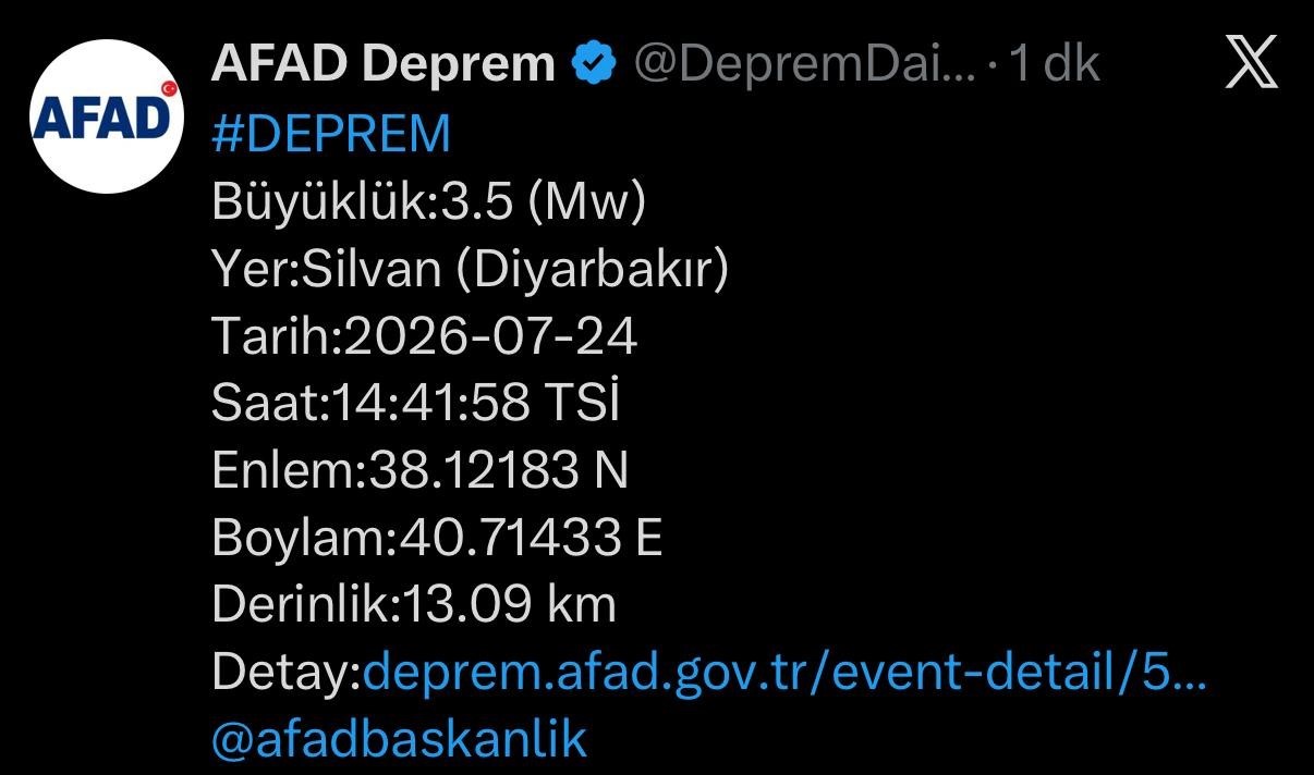 Diyarbakır’da deprem
