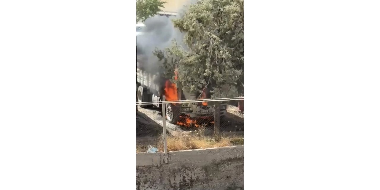 Mardin'in Nusaybin ilçesinde park halindeki kamyon yandı