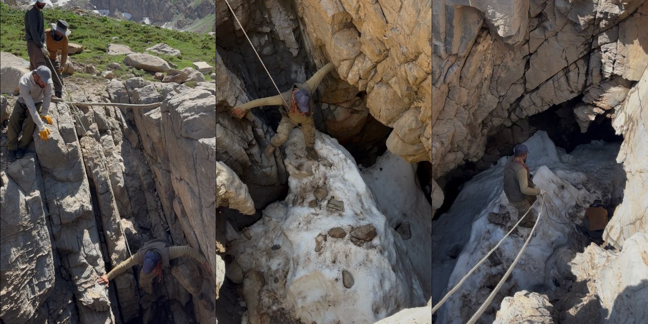 Uçurumdan düşen buzağı için tehlikeli kurtarma operasyonu