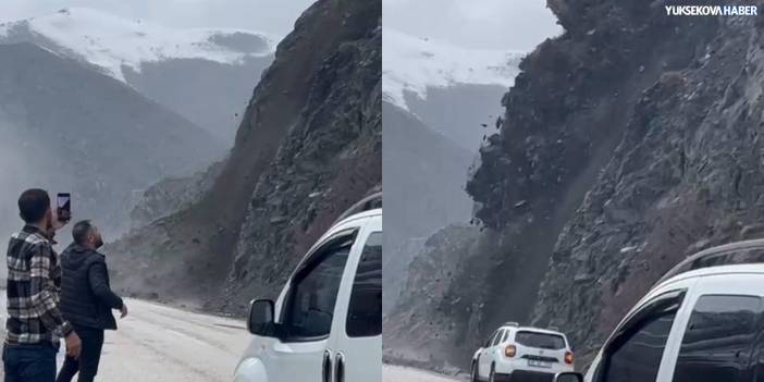 Dev kaya parçalandı, sürücüler son anda durdu