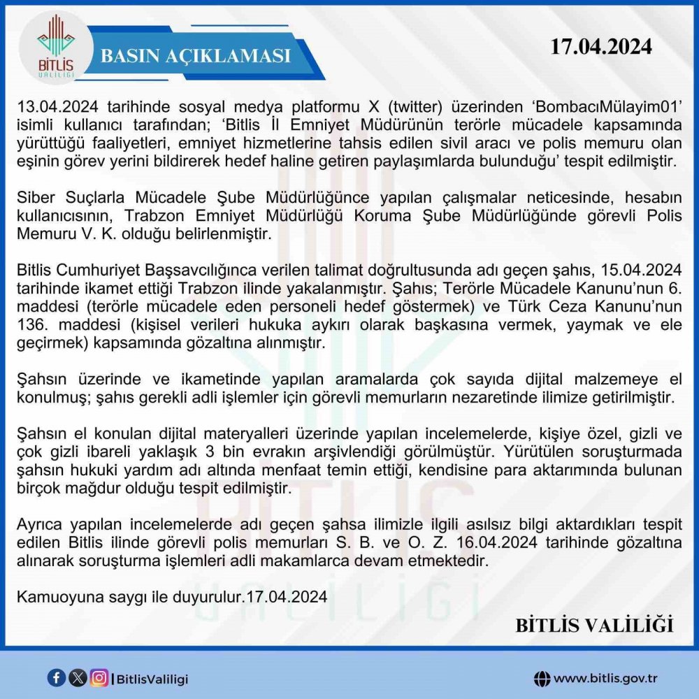Bitlis Valiliği'nden ’Bombacı Mülayim’ açıklaması