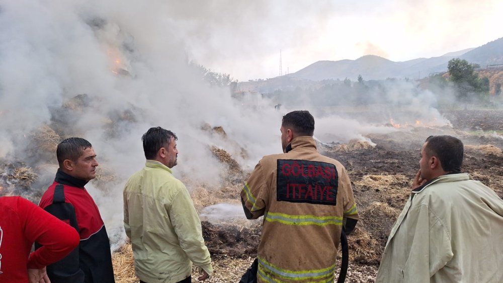 Adıyaman'da yıldırımın düştüğü samanlık alev alev yandı