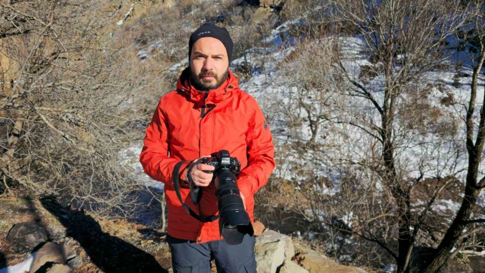 Dersim'de kış uykusuna yatmayan ayı ailesi, fotoğrafçıya poz verdi