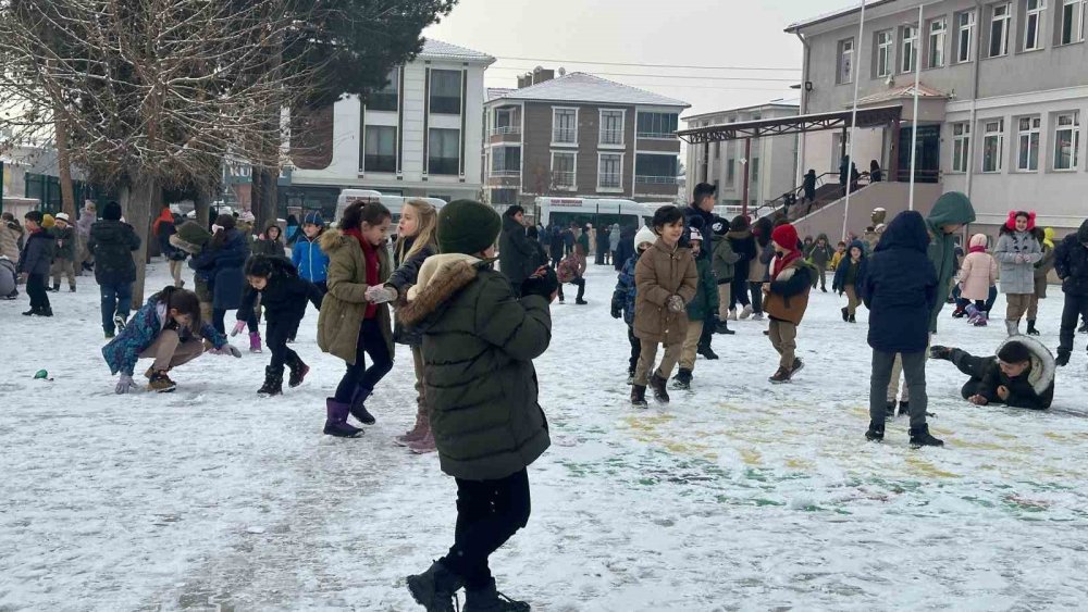 Kar yağışının etkili olduğu Erzincan’da okullarda kartopu şenliği yaşandı