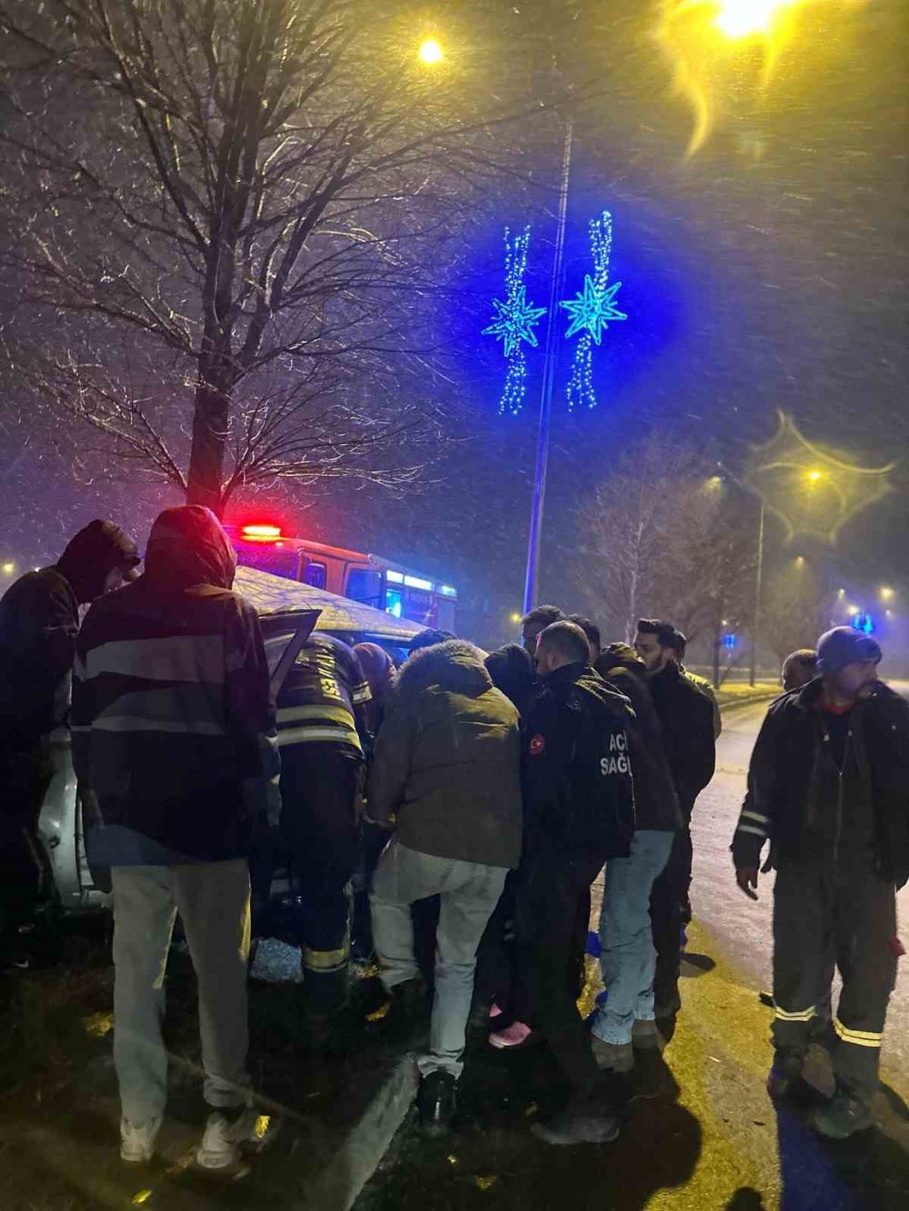 Erzurum'da direksiyon hakimiyetini kaybeden otomobil ağaca çarptı