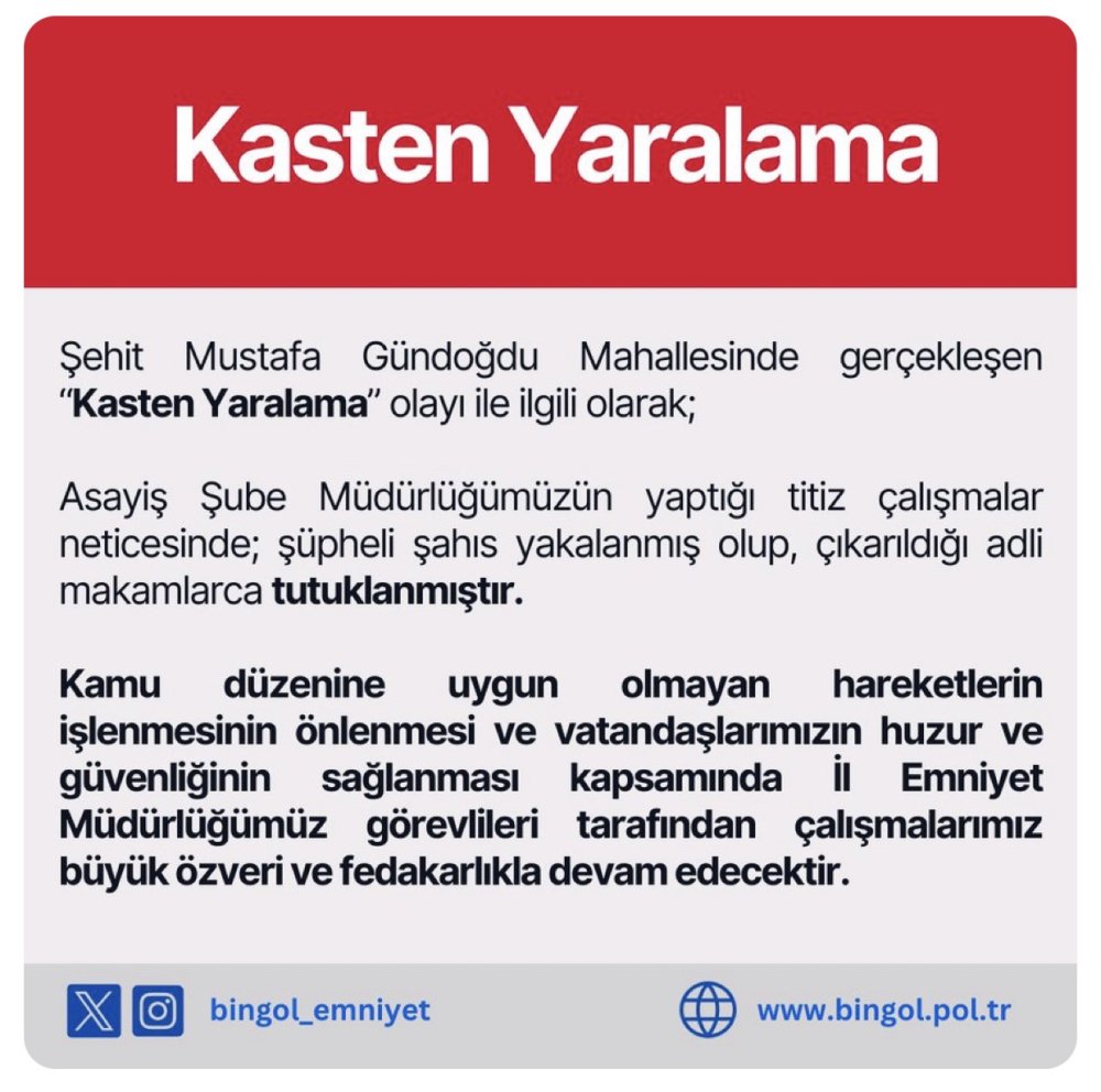Bingöl’de yaralama olayının şüphelisi ekiplerce yakalandı