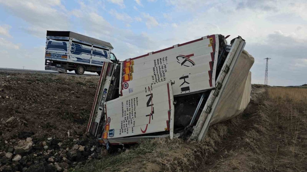 Adilcevaz'da meyve suyu yüklü tır şarampole devrildi
