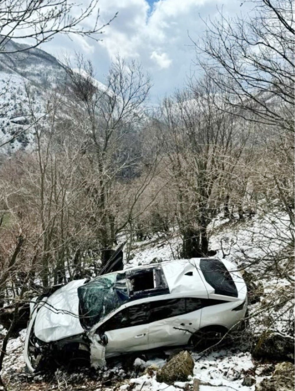 Muş-Kulp karayolunda otomobil uçuruma yuvarlandı, 4 kişiyi ağaçlar kurtardı