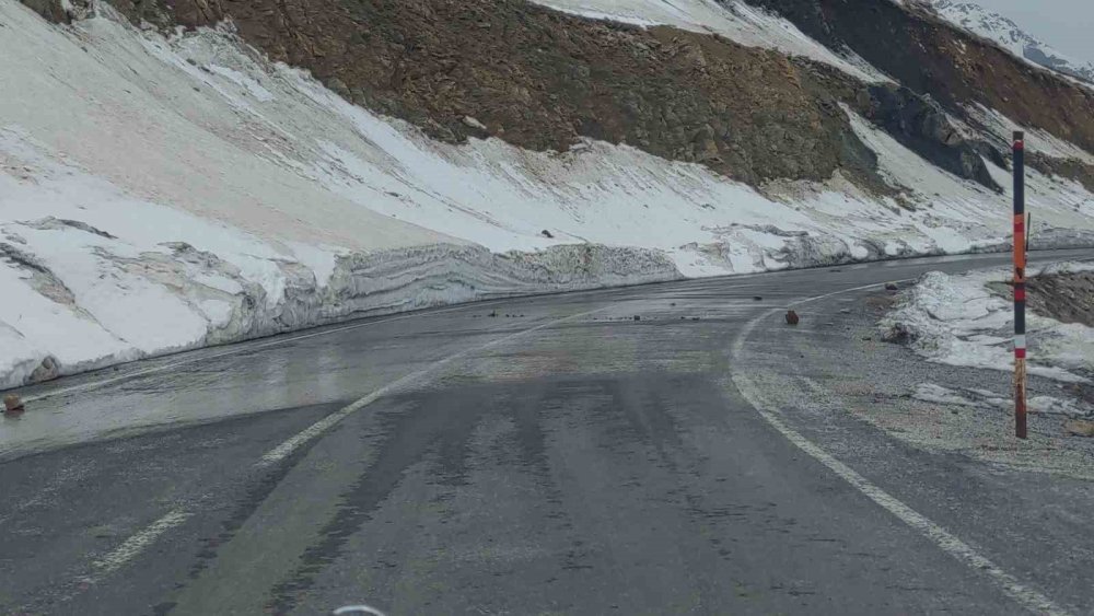 Van-Bahçesaray kara yoluna düşen taşlar tehlike oluşturuyor