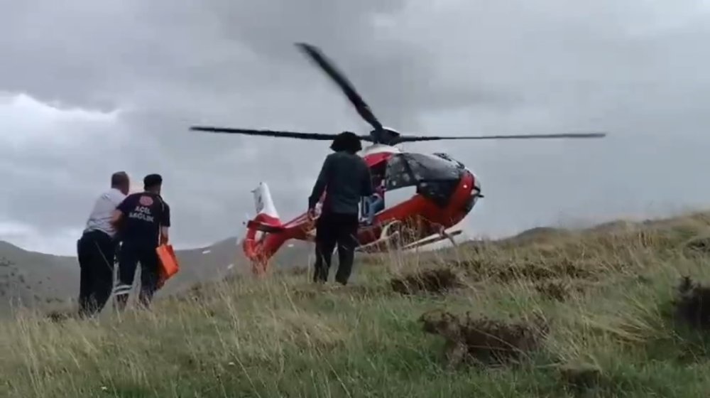 Van'da dağda mahsur kalan kişi ambulans helikopterle kurtarıldı