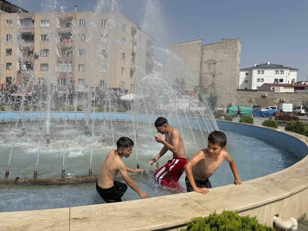 Kavurucu sıcakta tehlikeli serinlik, çocuklar süs havuzuna girdi