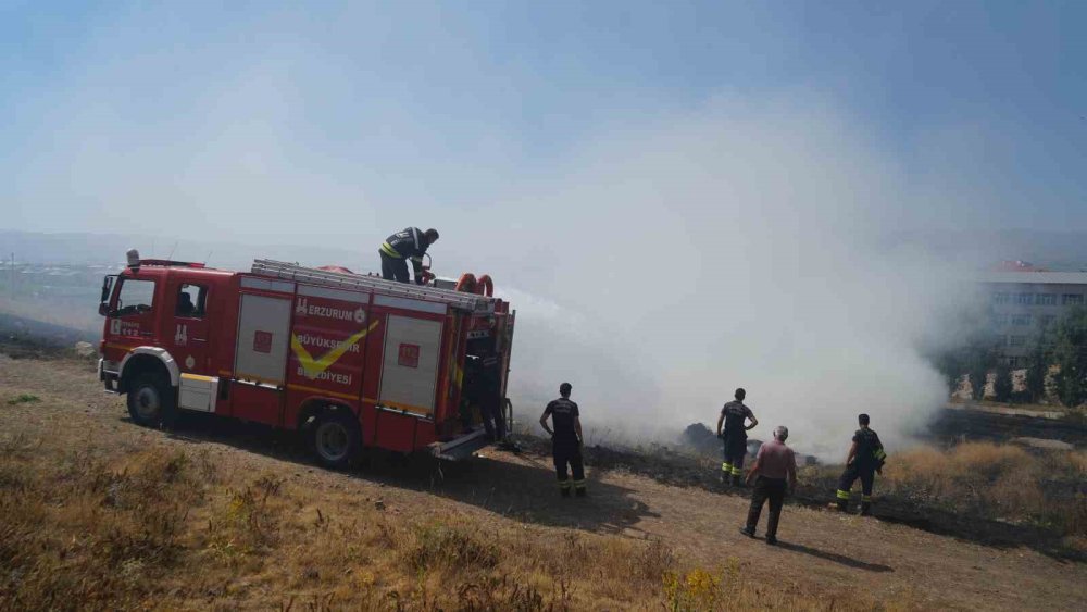 Erzurum'daki ot yangına itfaiyeden zamanında müdahale