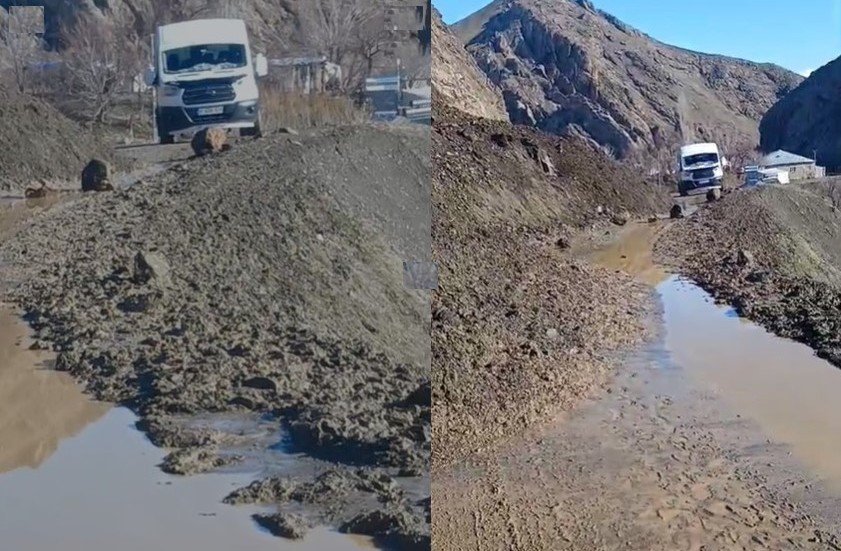 Hakkari'de Geçitli yolunda heyelan meydana geldi