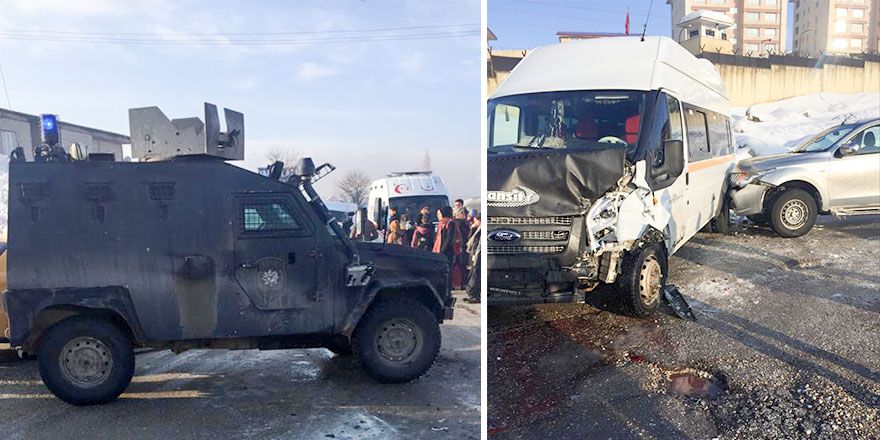Yüksekova'da polise ait zırhlı araç öğrenci servisine çarptı: 11 yaralı